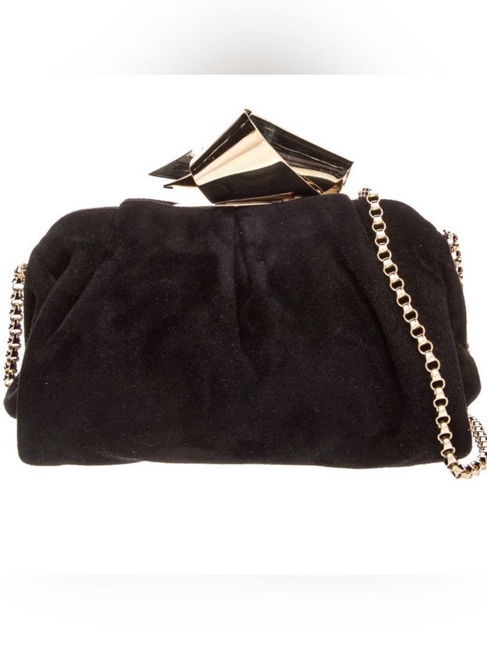 Jimmy Choo Black Velvet Evening Clutch with Gold Chain